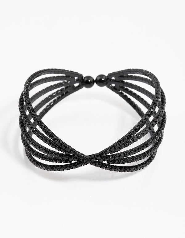 Coated Black Triple Row Criss Cross Cuff Bangle