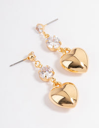 Gold Plated Cubic Zirconia Graduated Puffy Heart Drop Earrings - link has visual effect only