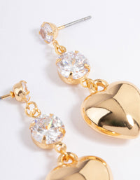 Gold Plated Cubic Zirconia Graduated Puffy Heart Drop Earrings - link has visual effect only