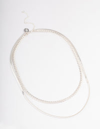 Silver Plated Herringbone & Snake Chain Layered Necklace - link has visual effect only