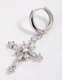 Silver Cubic Zirconia Decorated Cross Drop Earrings - link has visual effect only