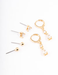 Gold Plated Cubic Zirconia Triangle & Drop Earrings Pack - link has visual effect only