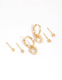 Gold Plated Surgical Steel Chubby Heart & Stud Earrings Pack - link has visual effect only