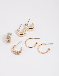 Gold Mini Mixed Hoop Earrings Pack - link has visual effect only