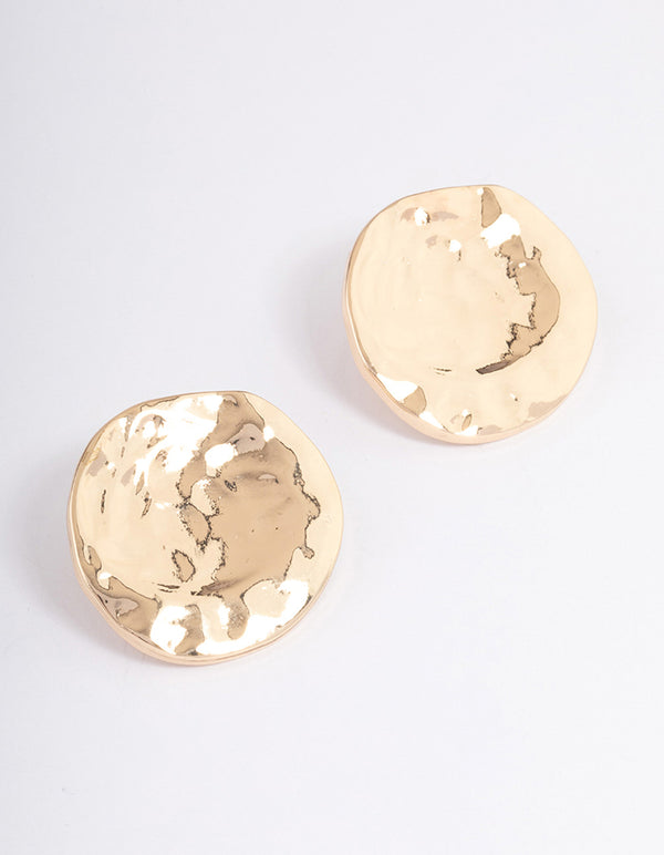 Gold Shiny Flat Disc Stud Earrings