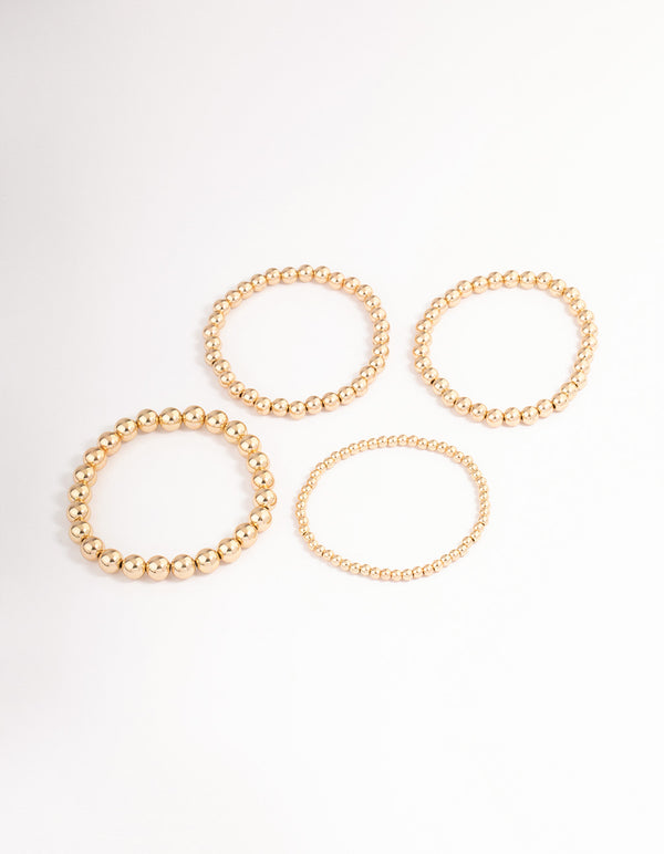 Gold Round Ball Stretch Bracelet 4-Pack