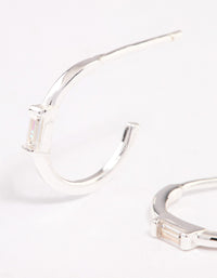 Sterling Silver Cubic Zirconia Rectangle Mini Hoop Earrings - link has visual effect only