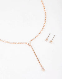 Rose Gold Y-Shaped Cup Chain Necklace & Earring Set - link has visual effect only