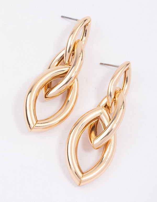 Gold Marquise Chain Link Drop Earrings