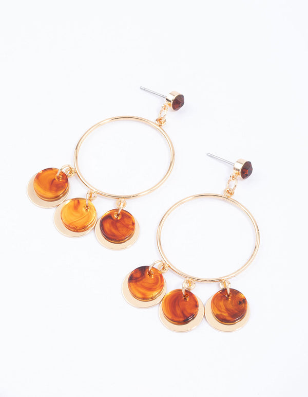 Gold Circle Layered Disc Drop Earrings