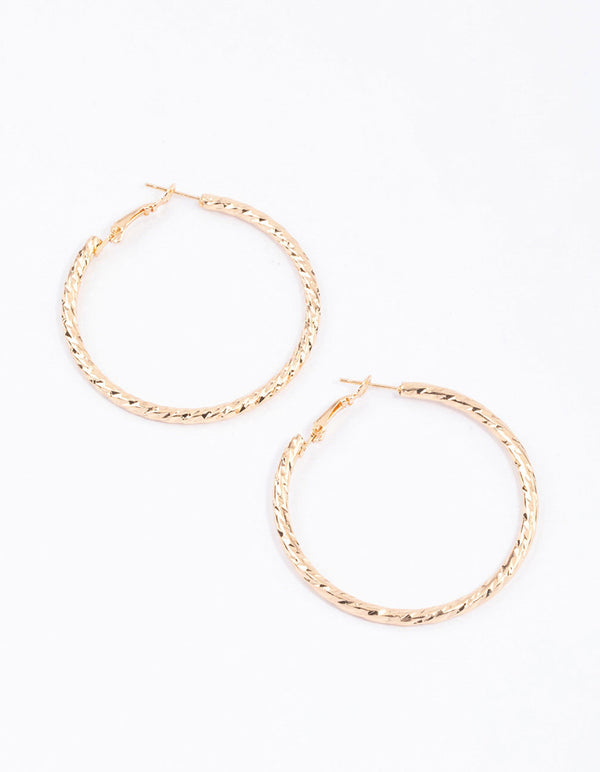 Gold Diamond Cut Hoop Earrings