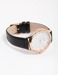 Rose Gold Pearlised Faux Leather Diamante Bezel Watch - link has visual effect only