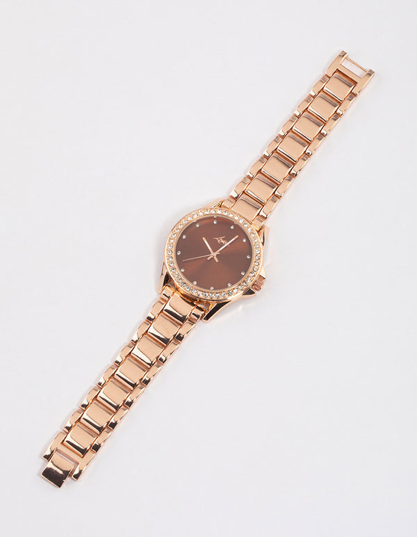 Rose Gold Plated Diamante Watch Lovisa