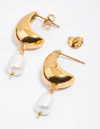 Gold Plated Stainless Steel Freshwater Pearl & Bubble Hoop Earrings - link has visual effect only