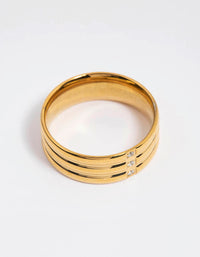 Waterproof Gold Plated Stainless Steel Cubic Zirconia Triple Plain Band Ring - link has visual effect only