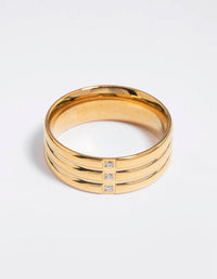 Waterproof Gold Plated Stainless Steel Cubic Zirconia Triple Plain Band Ring - link has visual effect only