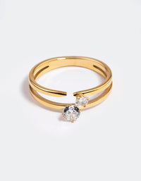 Waterproof Gold Plated Classic Cubic Zirconia Offset Ring - link has visual effect only