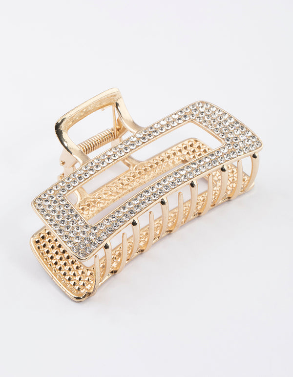 Gold Dazzling Rectangle Hair Claw Clip