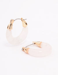 Gold Rose Quartz Chunky Mini Hoop Earrings - link has visual effect only