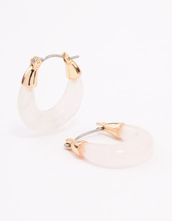 Gold Rose Quartz Chunky Mini Hoop Earrings