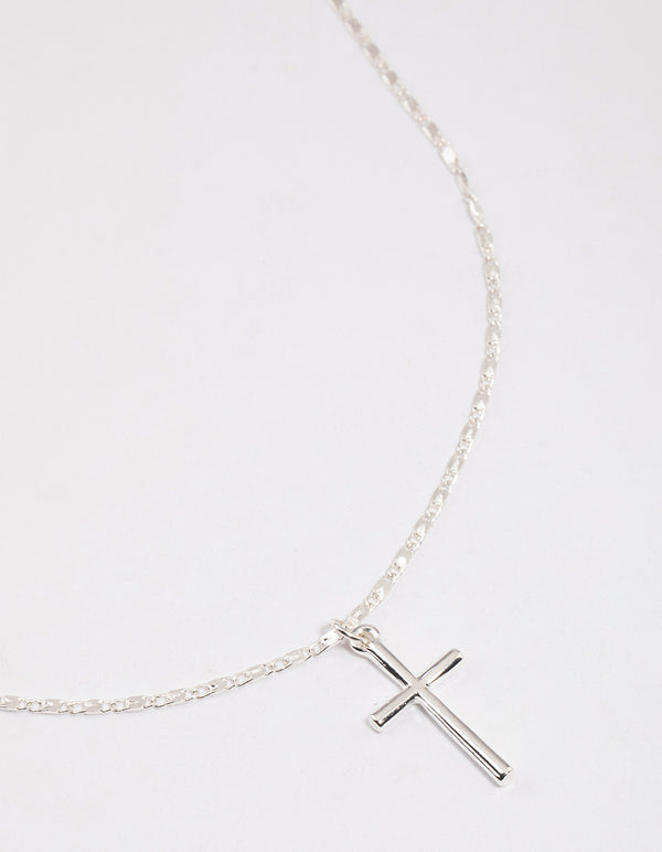 Silver Shiny Cross Pendant Necklace