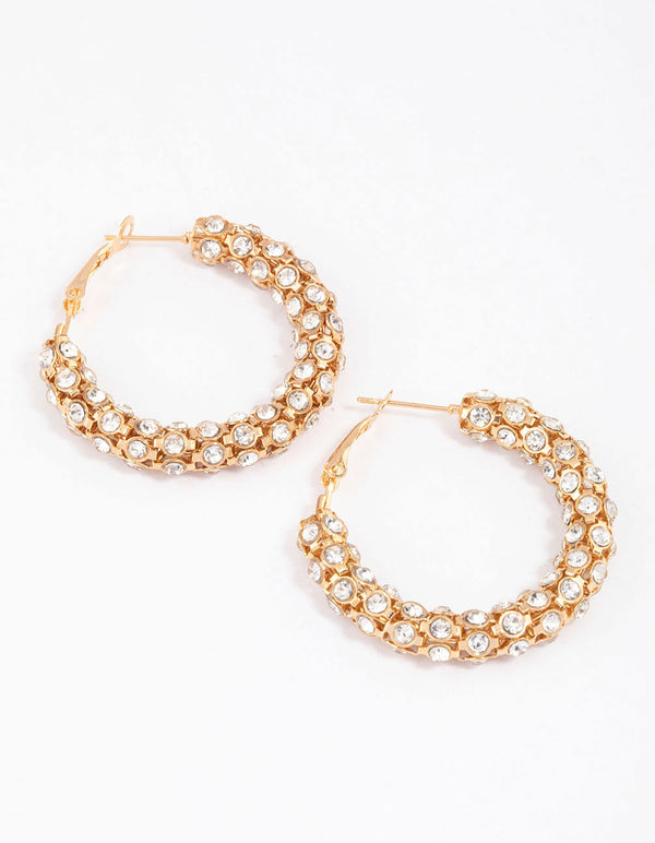 Gold Nested Bling Hoop Earrings