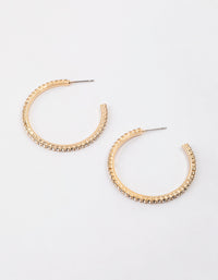 Gold Medium Diamante Hoop Earrings - link has visual effect only