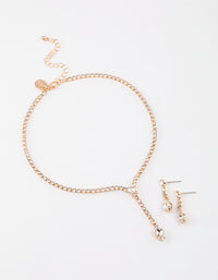 Gold Teardrop Diamante Cup Chain Jewellery Set - link has visual effect only