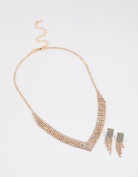 Gold Diamante Pointed Earrings & Necklace Set - link has visual effect only