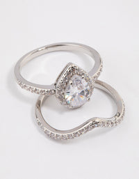 Rhodium Crowned Pear Crystal Ring - link has visual effect only