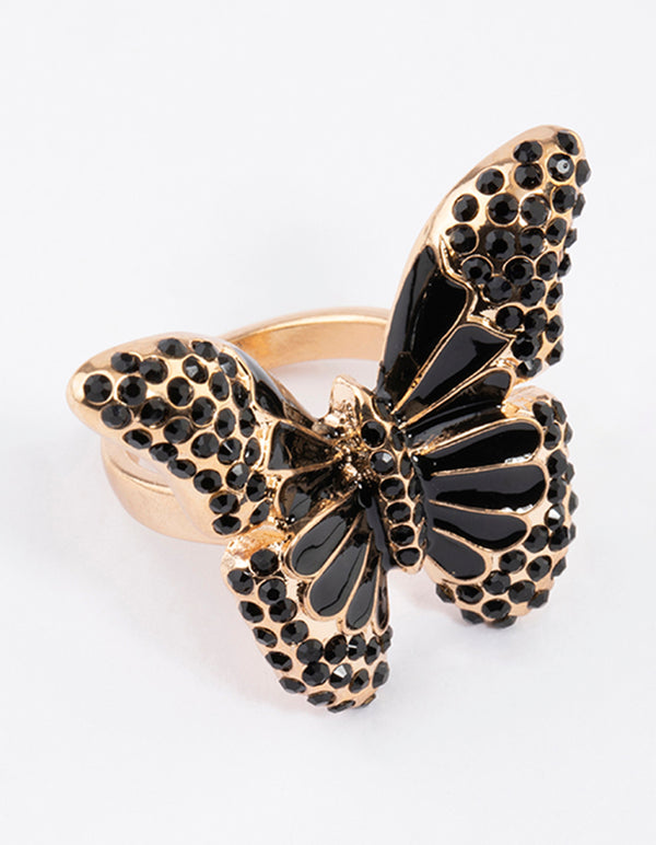 Black Grand Butterfly Cocktail Ring