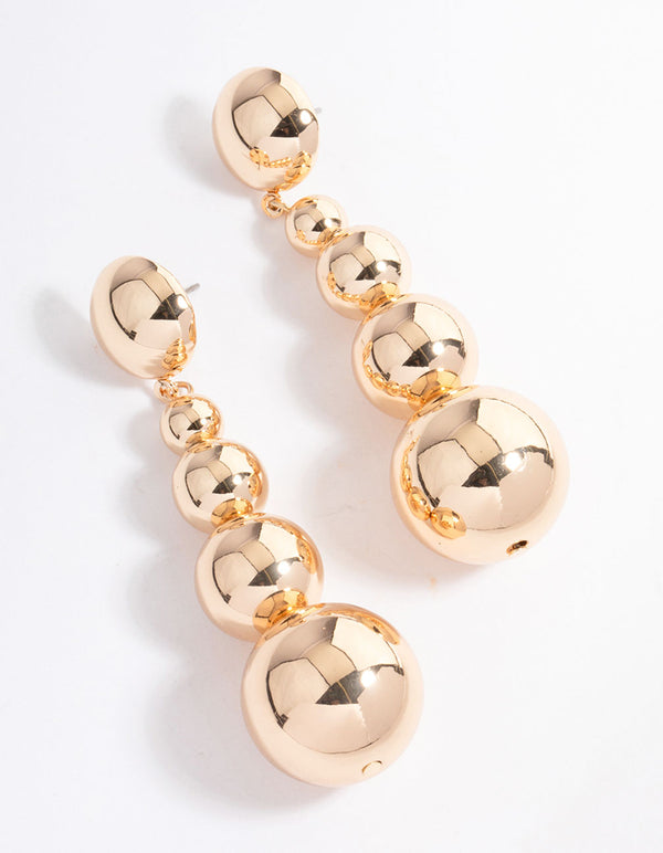 Gold Graduating Round Ball Drop Earrings