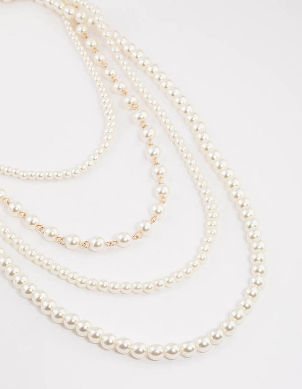 Gold Multirow Mixed Pearl Necklace