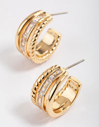 Gold Plated Cubic Zirconia Baguette Twisted Hoop Earrings - link has visual effect only