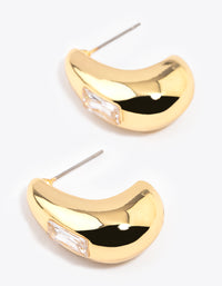 Gold Plated Baguette Bold Wide Hoop Earrings - link has visual effect only