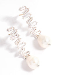 Silver Plated Organic Cubic Zirconia & Freshwater Pearl Drop Earrings - link has visual effect only