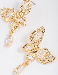 Gold Plated Cubic Zirconia Molten Butterfly Drop Earrings - link has visual effect only