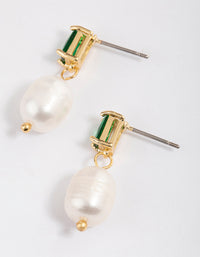 Gold Plated Cubic Zirconia Baguette Freshwater Pearl Drop Earrings - link has visual effect only