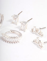 Silver Plated Cubic Zirconia Baguette Cluster Earrings Pack - link has visual effect only