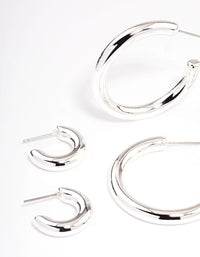 Silver Puffy Mixed Hoop Earrings Pack - link has visual effect only