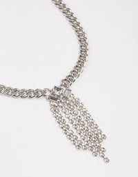 Rhodium Thick Chain Diamante Fringe Necklace - link has visual effect only