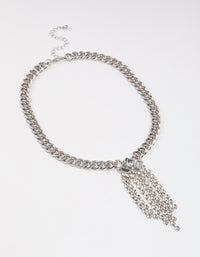 Rhodium Thick Chain Diamante Fringe Necklace - link has visual effect only