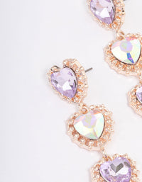 Rose Gold Four Diamante Heart Drop Earrings - link has visual effect only