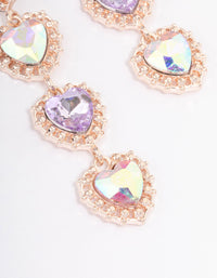 Rose Gold Four Diamante Heart Drop Earrings - link has visual effect only