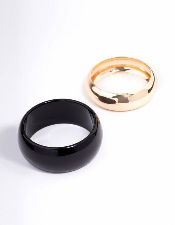 Black Statement Thick Bangle Pack