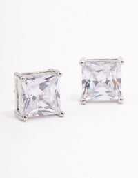 Rhodium Cubic Zirconia Square Statement Stud Earrings - link has visual effect only