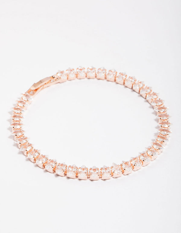 Rose Gold Cubic Zirconia Navette Tennis Bracelet