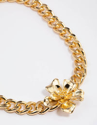 Gold Plated Chunky Curb Flower Necklace - link has visual effect only