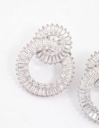 Rhodium Cubic Zirconia Double Circle Diamante Drop Earrings - link has visual effect only