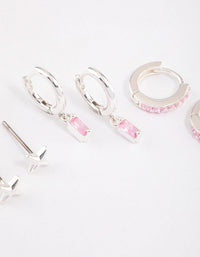 Silver Plated Brass  Barbie Baguette Huggie Earrings 6-Pack - link has visual effect only